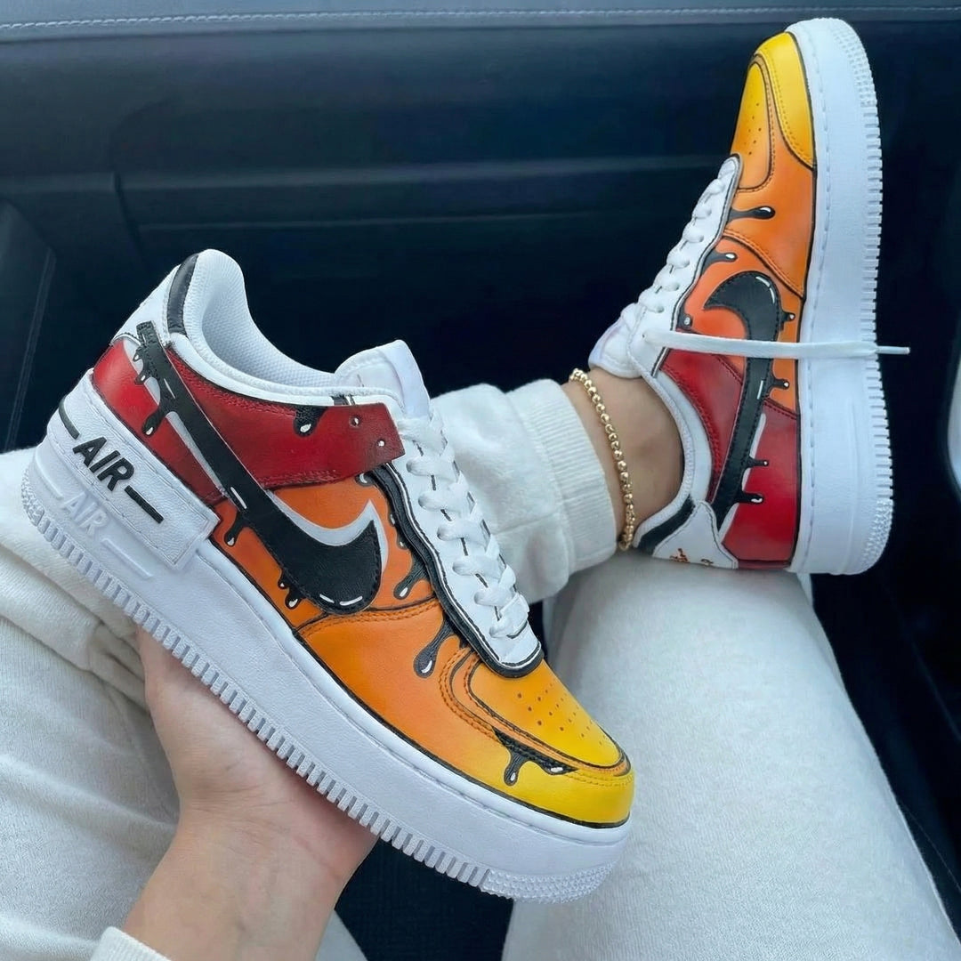 Custom Air Force 1 Orange Red Drip Design