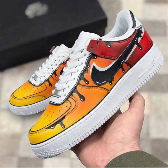 Custom Air Force 1 Orange Red Drip Design