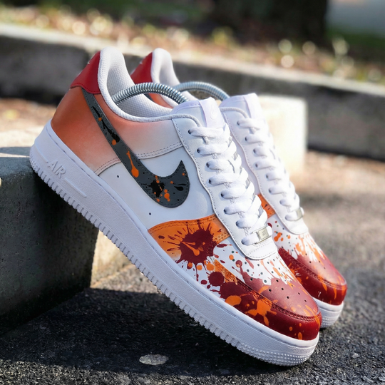 Custom Air Force 1 Orange Red Splatter Design