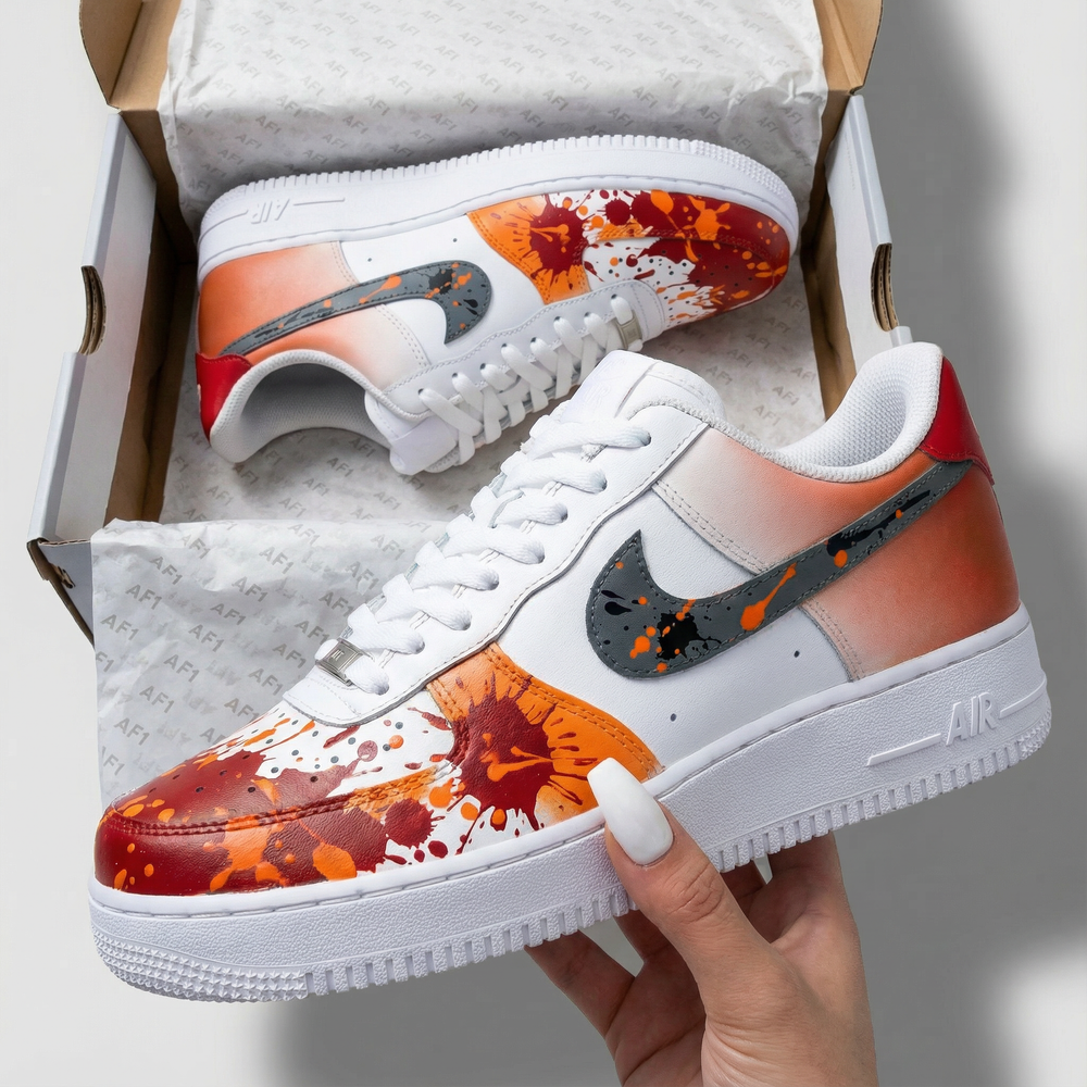 Custom Air Force 1 Orange Red Splatter Design