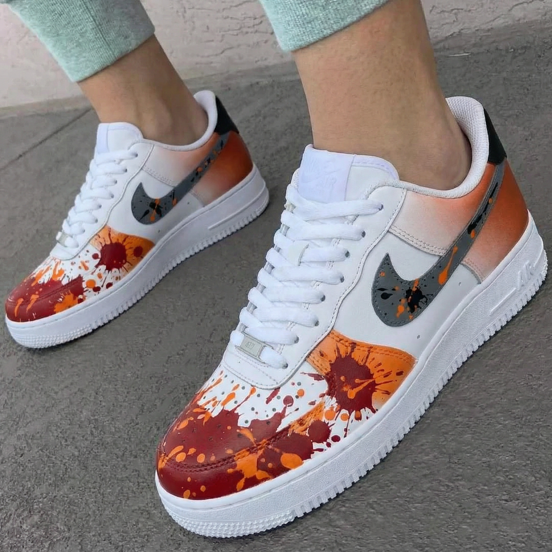 Custom Air Force 1 Orange Red Splatter Design