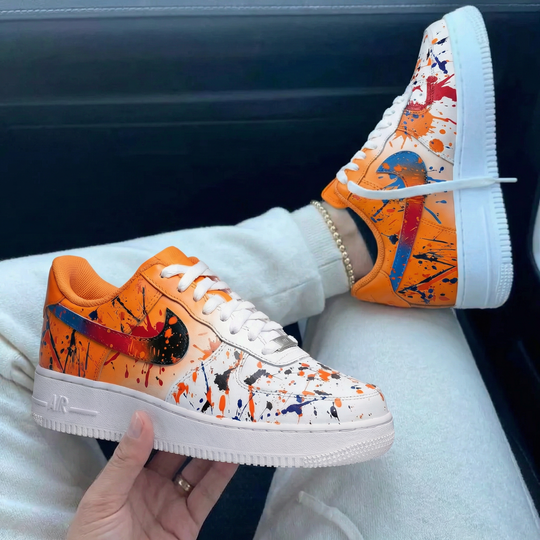 Custom Air Force 1 Orange Splatter Pattern