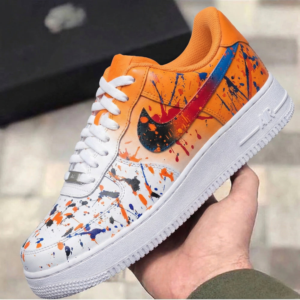 Custom Air Force 1 Orange Splatter Pattern
