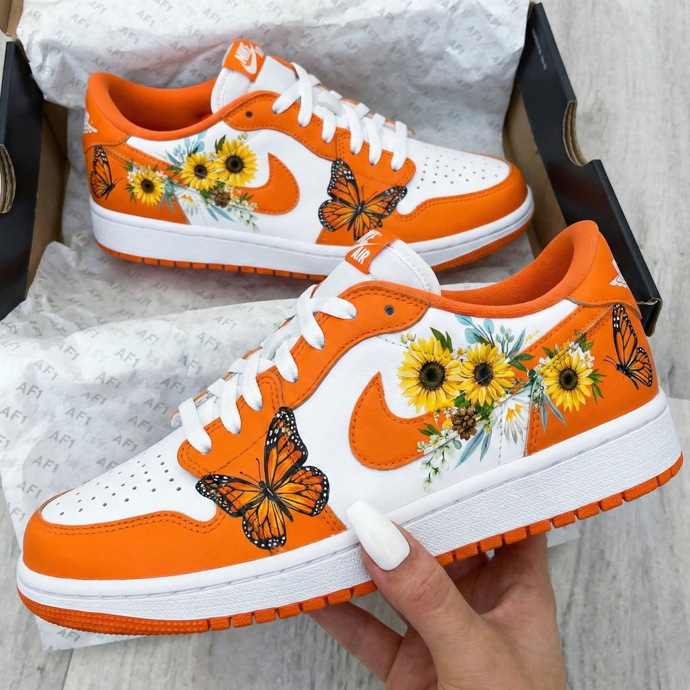 Custom Air Force 1 Orange Sunflowers Butterflies