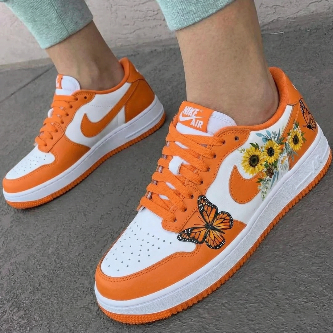 Custom Air Force 1 Orange Sunflowers Butterflies