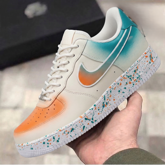 Custom Air Force 1 Orange Teal Splatter