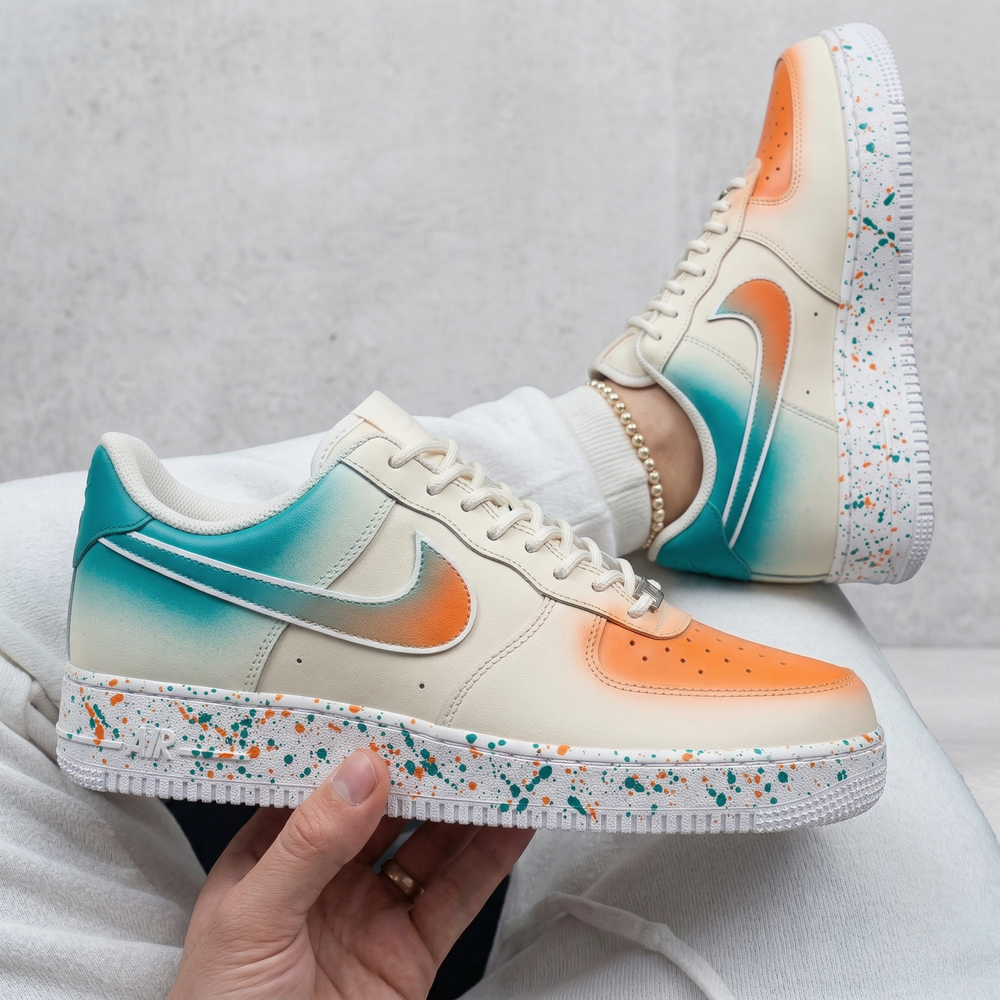Custom Air Force 1 Orange Teal Splatter