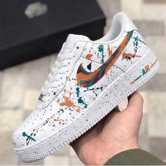 Custom Air Force 1 Orange Teal Splatter Paint