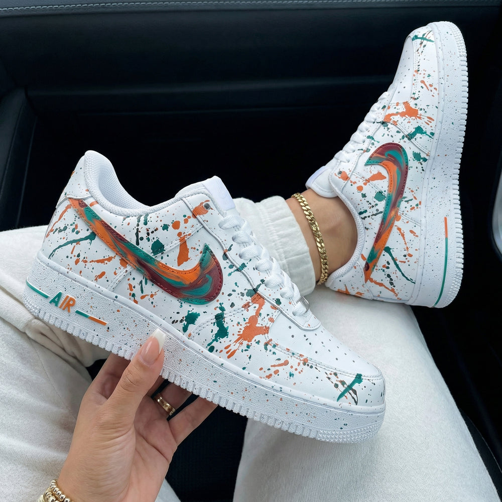 Custom Air Force 1 Orange Teal Splatter Paint