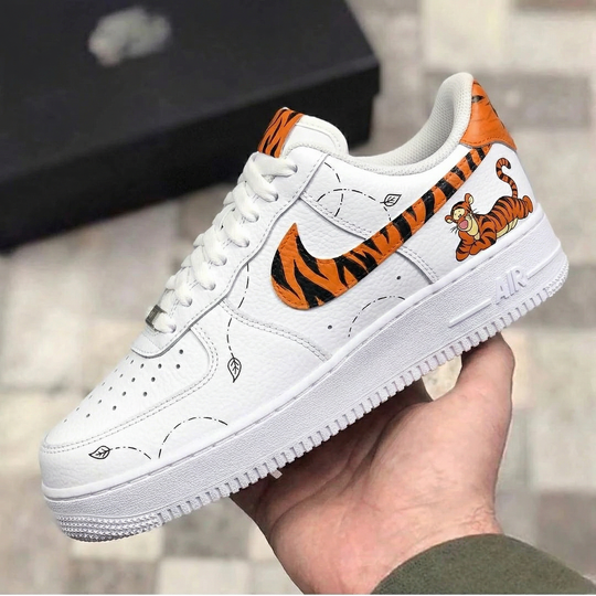 Custom Air Force 1 Orange Tigger Cartoon Tiger Stripe