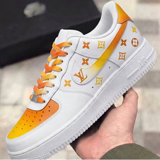 Custom Air Force 1 Orange Yellow LV Logos