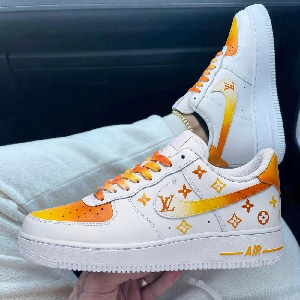 Custom Air Force 1 Orange Yellow LV Logos