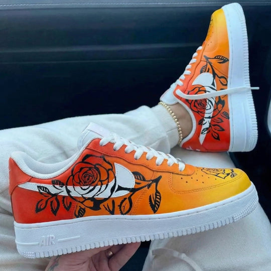 Custom Air Force 1 Orange Yellow Rose Design