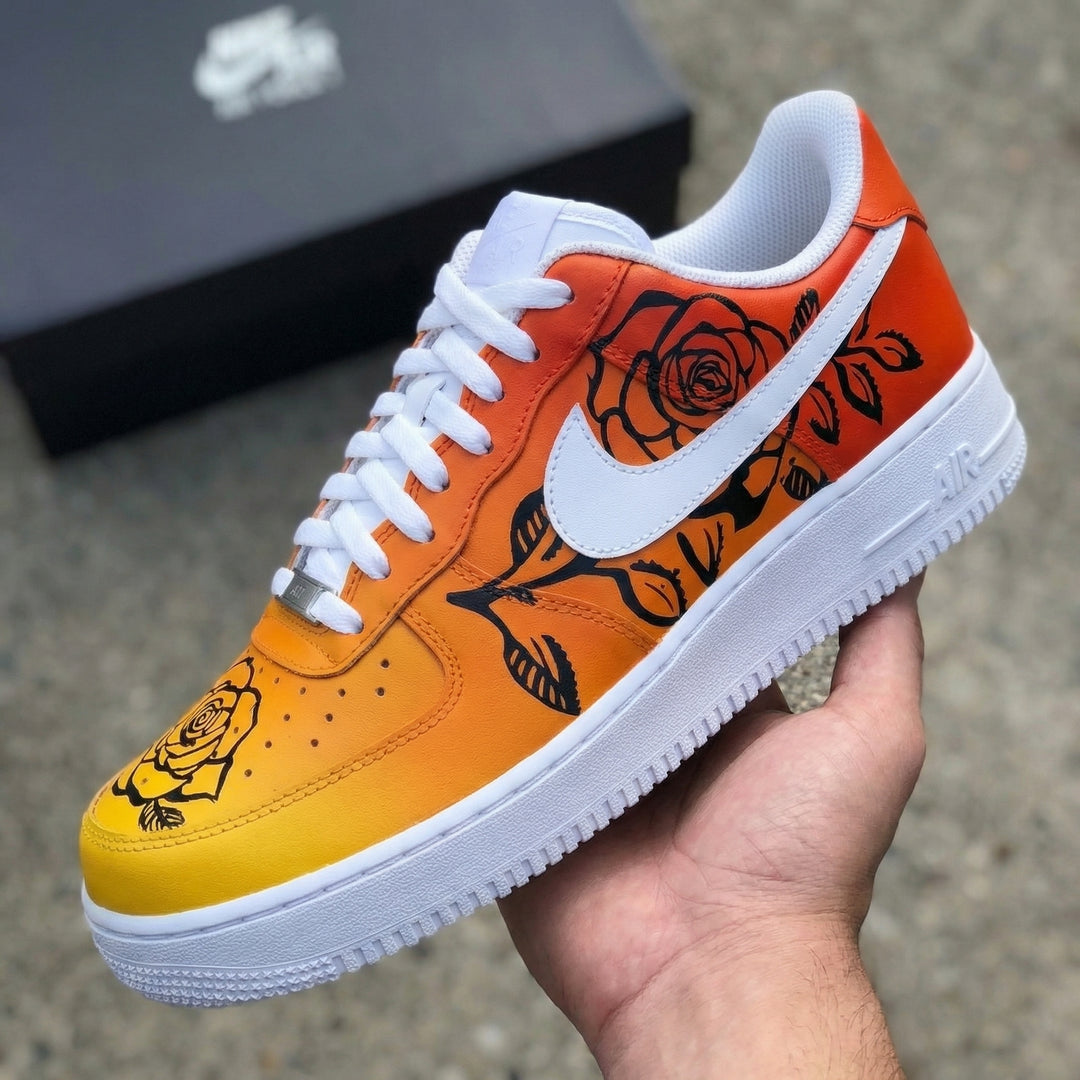 Custom Air Force 1 Orange Yellow Rose Design