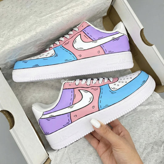 Custom Air Force 1 Pink Blue Purple Cartoon Style