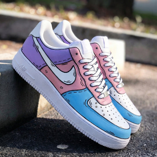 Custom Air Force 1 Pink Blue Purple Cartoon Style
