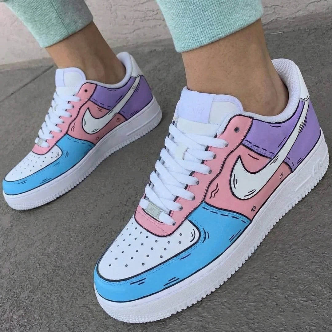 Custom Air Force 1 Pink Blue Purple Cartoon Style