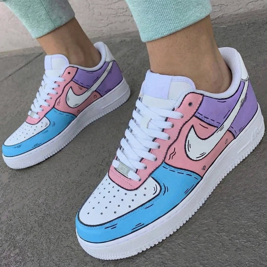 Custom Air Force 1 Pink Blue Purple Cartoon Style