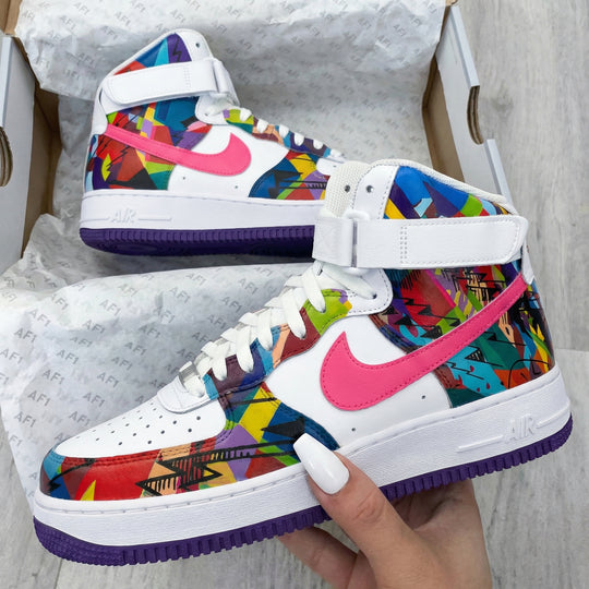 Custom Air Force 1 Pink Multicolored Geometric Pattern