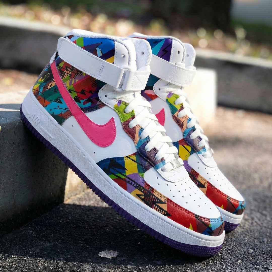 Custom Air Force 1 Pink Multicolored Geometric Pattern