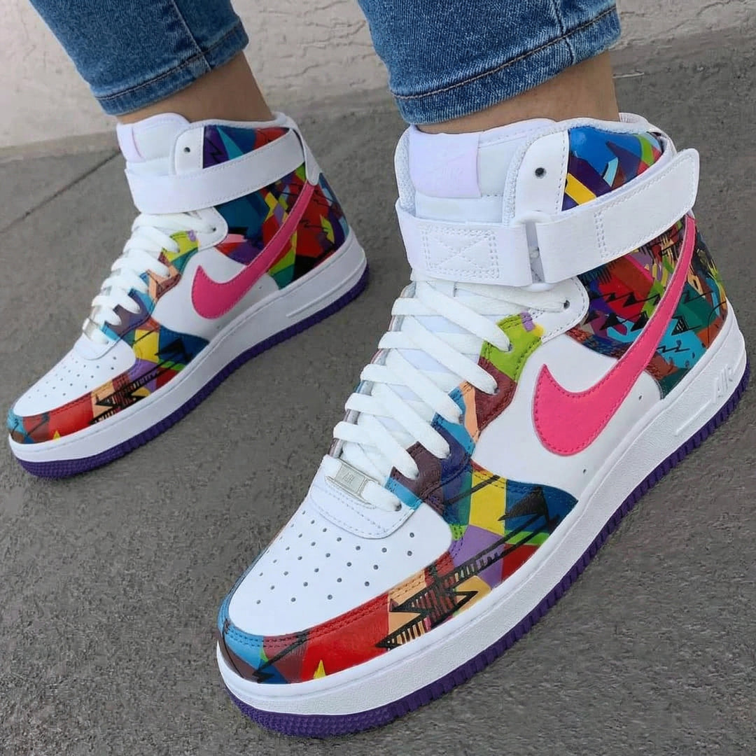 Custom Air Force 1 Pink Multicolored Geometric Pattern