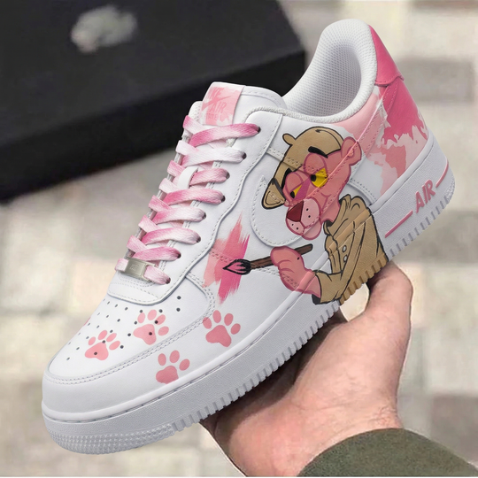 Custom Air Force 1 Pink Panther Cartoon Paw Prints Paint Splashes