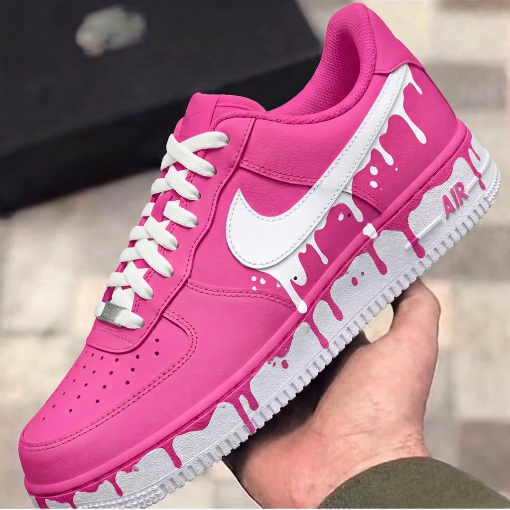 Custom Air Force 1 Pink White Drip Paint