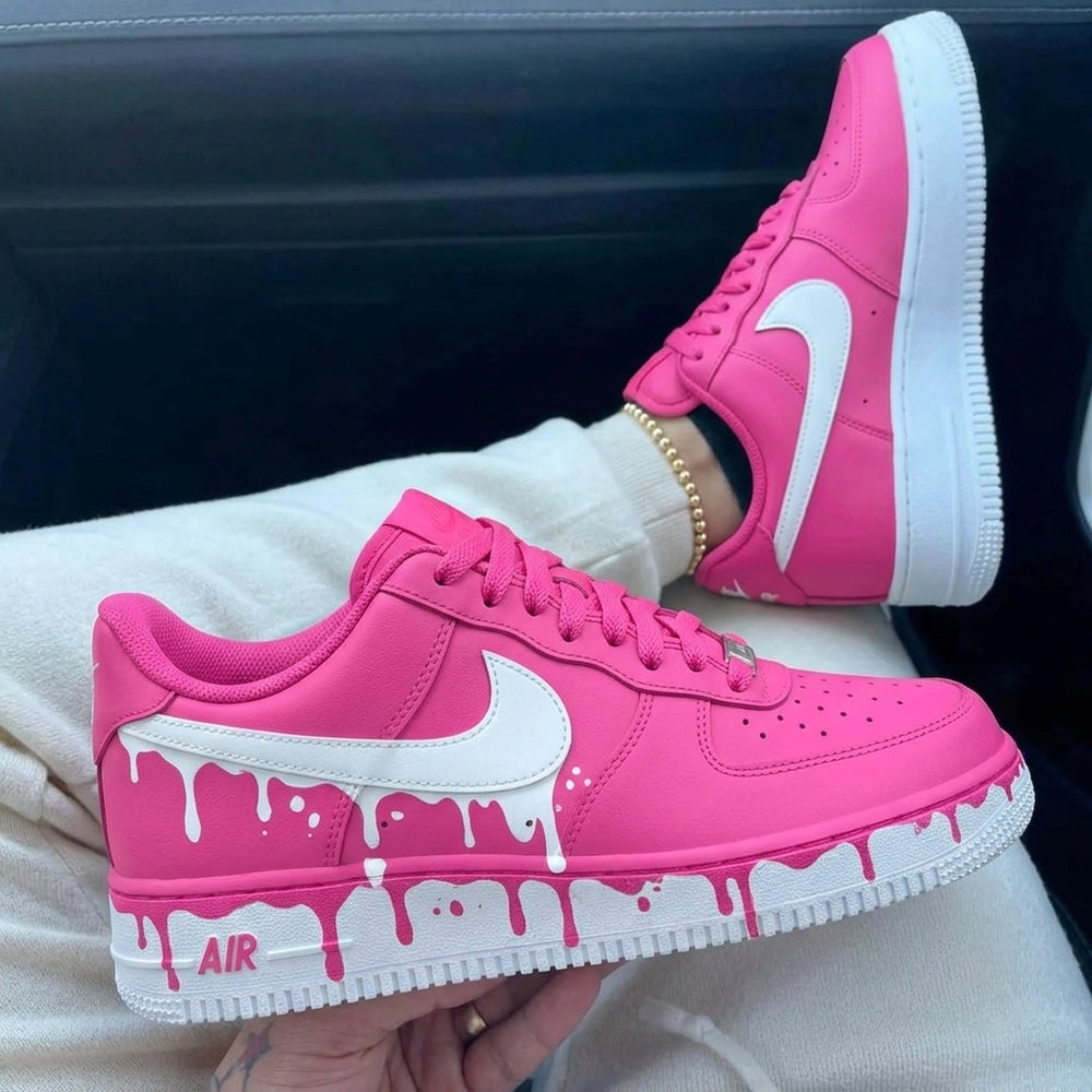 Custom Air Force 1 Pink White Drip Paint