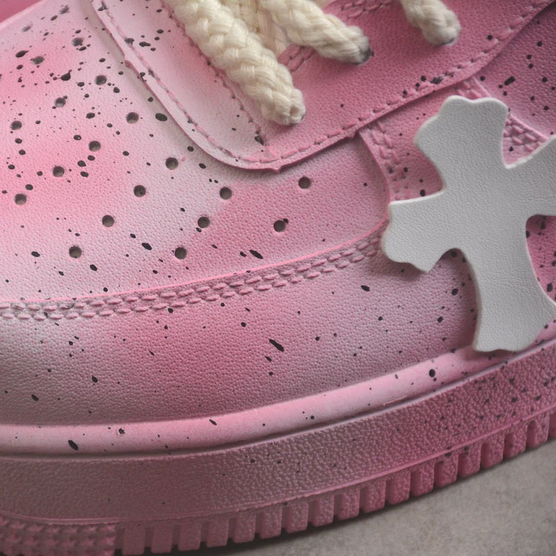 Custom Air Force 1 Pink With Crosses And Speckles Chrome Hearts