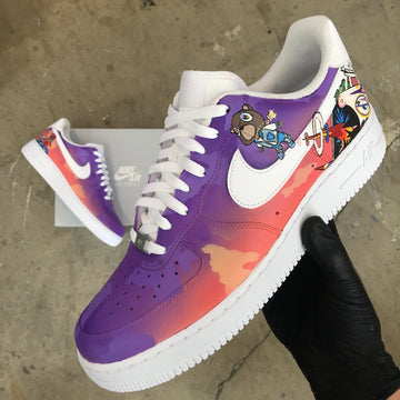 Custom Air Force 1 Purple And Pink With Cartoon Patterns 