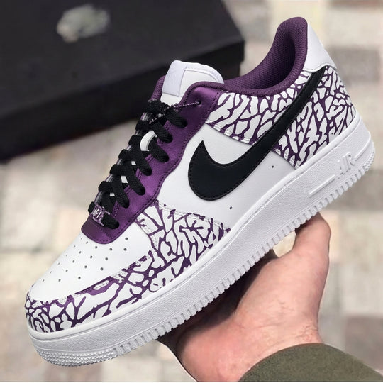 Custom Air Force 1 Purple Black Cracked Print