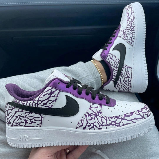 Custom Air Force 1 Purple Black Cracked Print