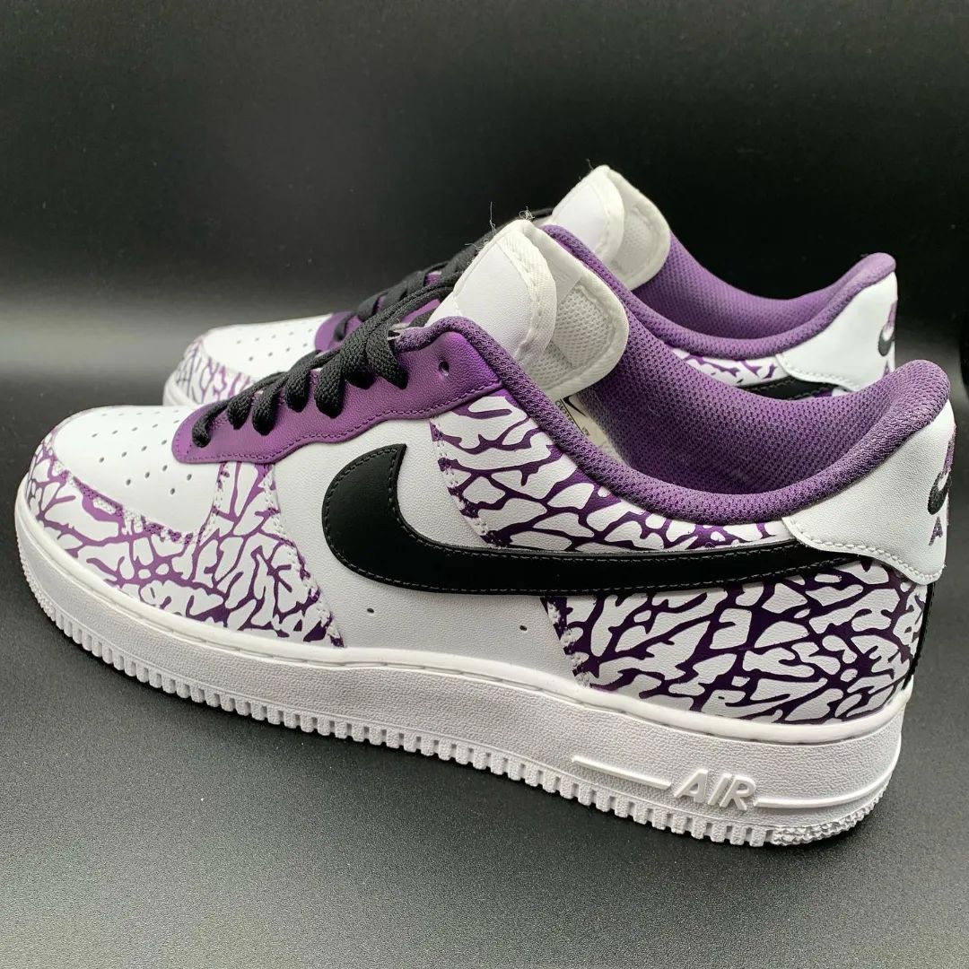 Custom Air Force 1 Purple Black Crackle Pattern