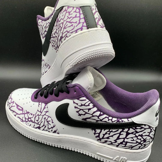 Custom Air Force 1 Purple Black Crackle Pattern