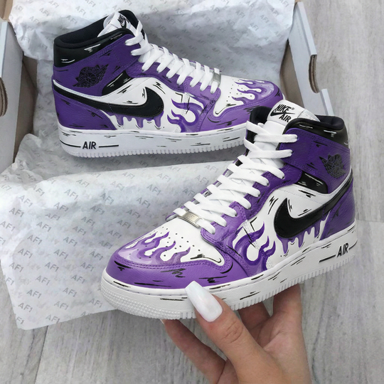 Custom Air Force 1 Purple Black Flame Design