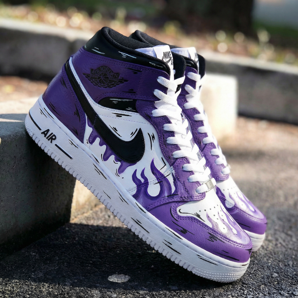 Custom Air Force 1 Purple Black Flame Design