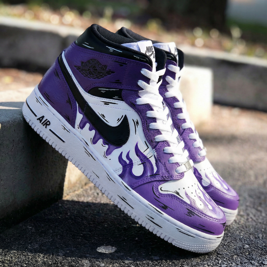 Custom Air Force 1 Purple Black Flame Design