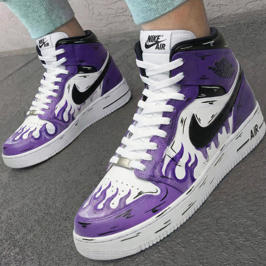 Custom Air Force 1 Purple Black Flame Design