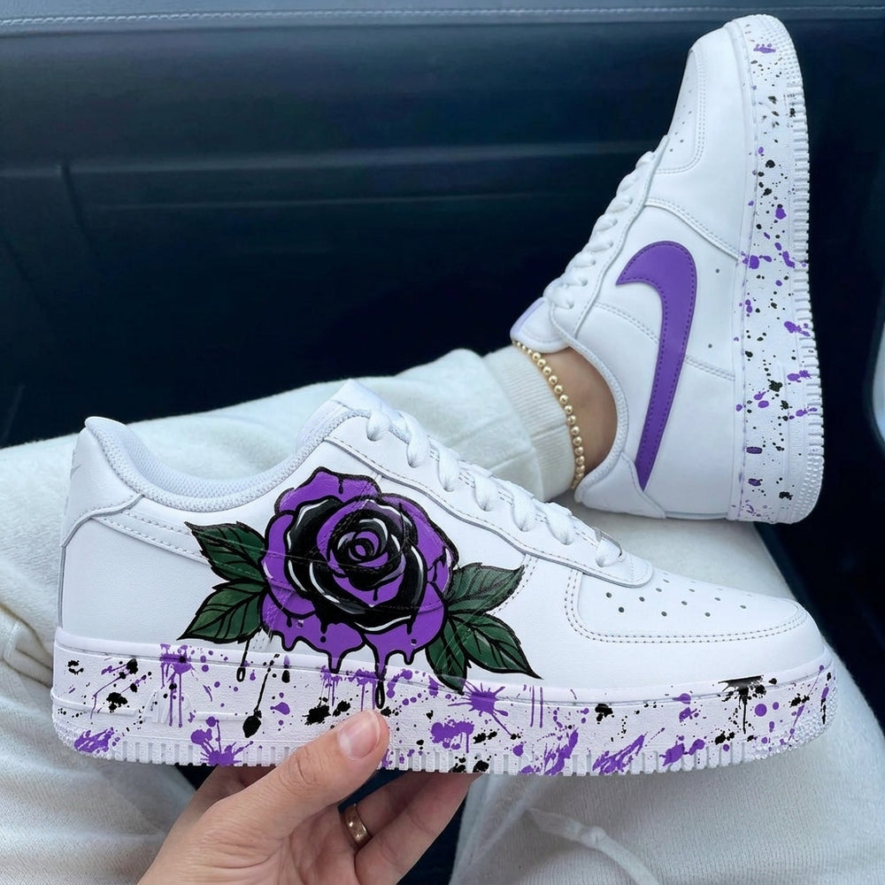 Custom Air Force 1 Purple Black Rose Splatter