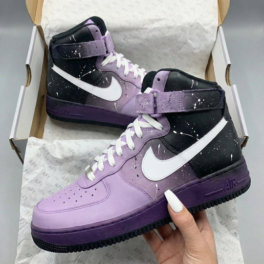 Custom Air Force 1 Purple Black Splatter Design