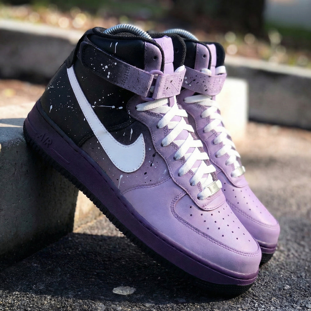 Custom Air Force 1 Purple Black Splatter Design