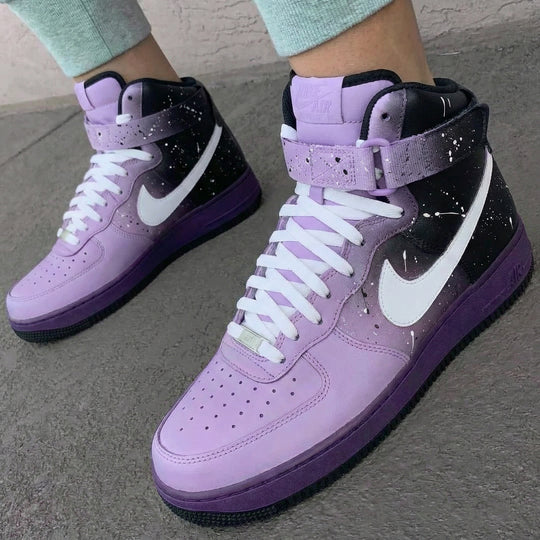 Custom Air Force 1 Purple Black Splatter Design