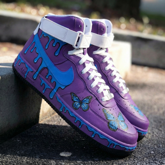 Custom Air Force 1 Purple Blue Butterflies Drip Design