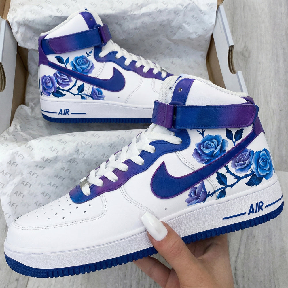 Custom Air Force 1 Purple Blue Rose Design