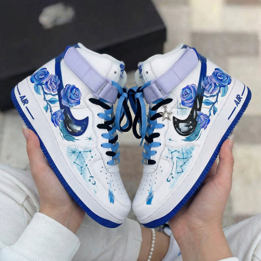 Custom Air Force 1 Purple Blue Rose Pattern