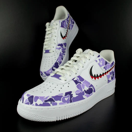 Custom Air Force 1 Purple Camo with Shark Teeth Design