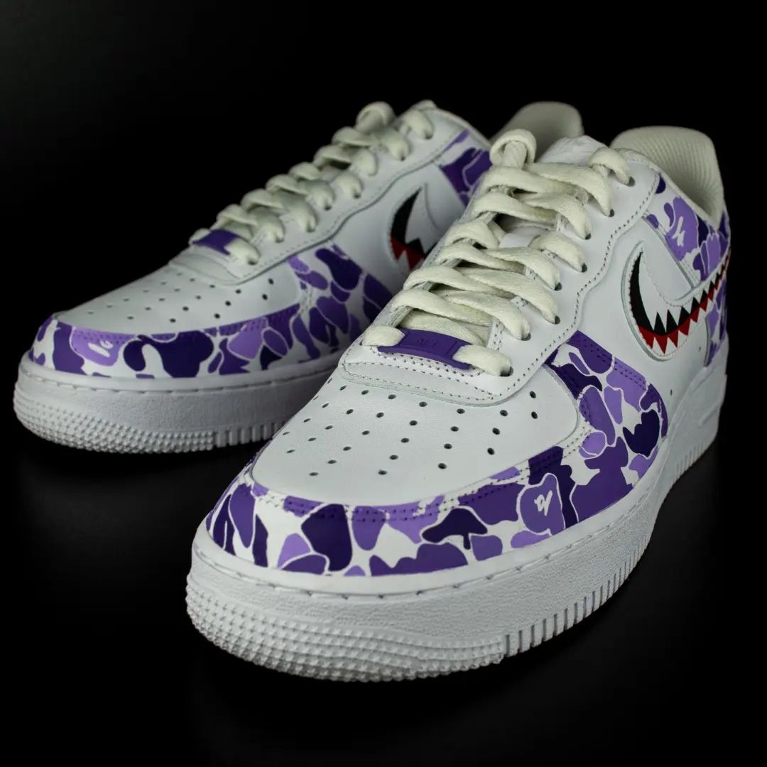 Custom Air Force 1 Purple Camo with Shark Teeth Design