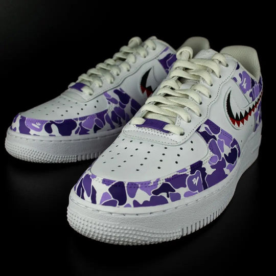 Custom Air Force 1 Purple Camo with Shark Teeth Design