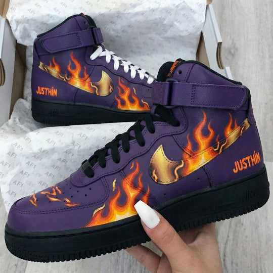 Custom Air Force 1 Purple Flame Design