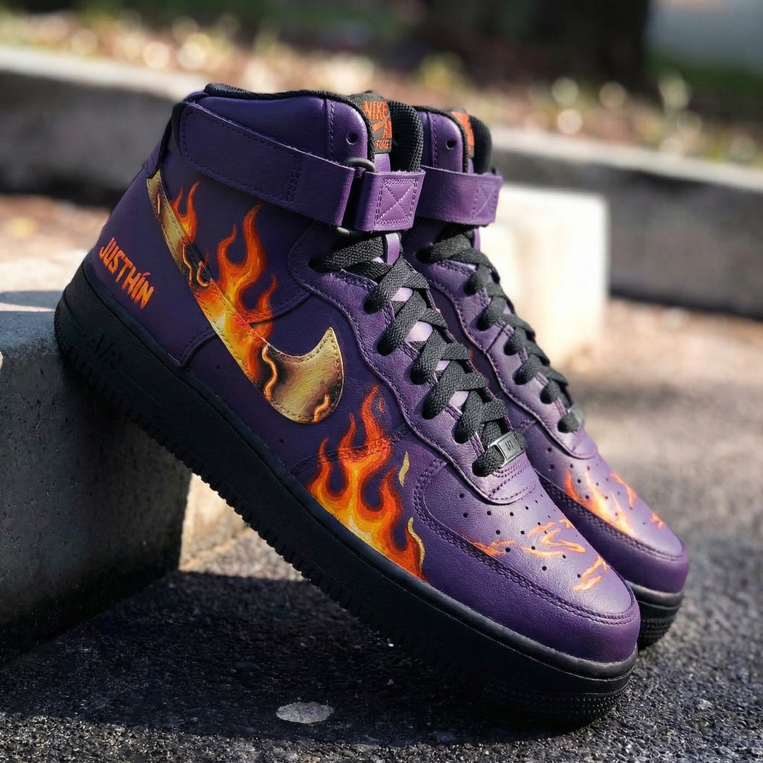 Custom Air Force 1 Purple Flame Design